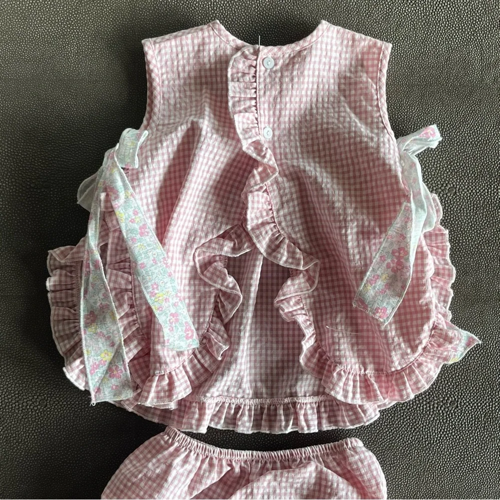 NWOT Doña Carmen Pink Gingham Smocked Dress & Bloomers Set (18 months)